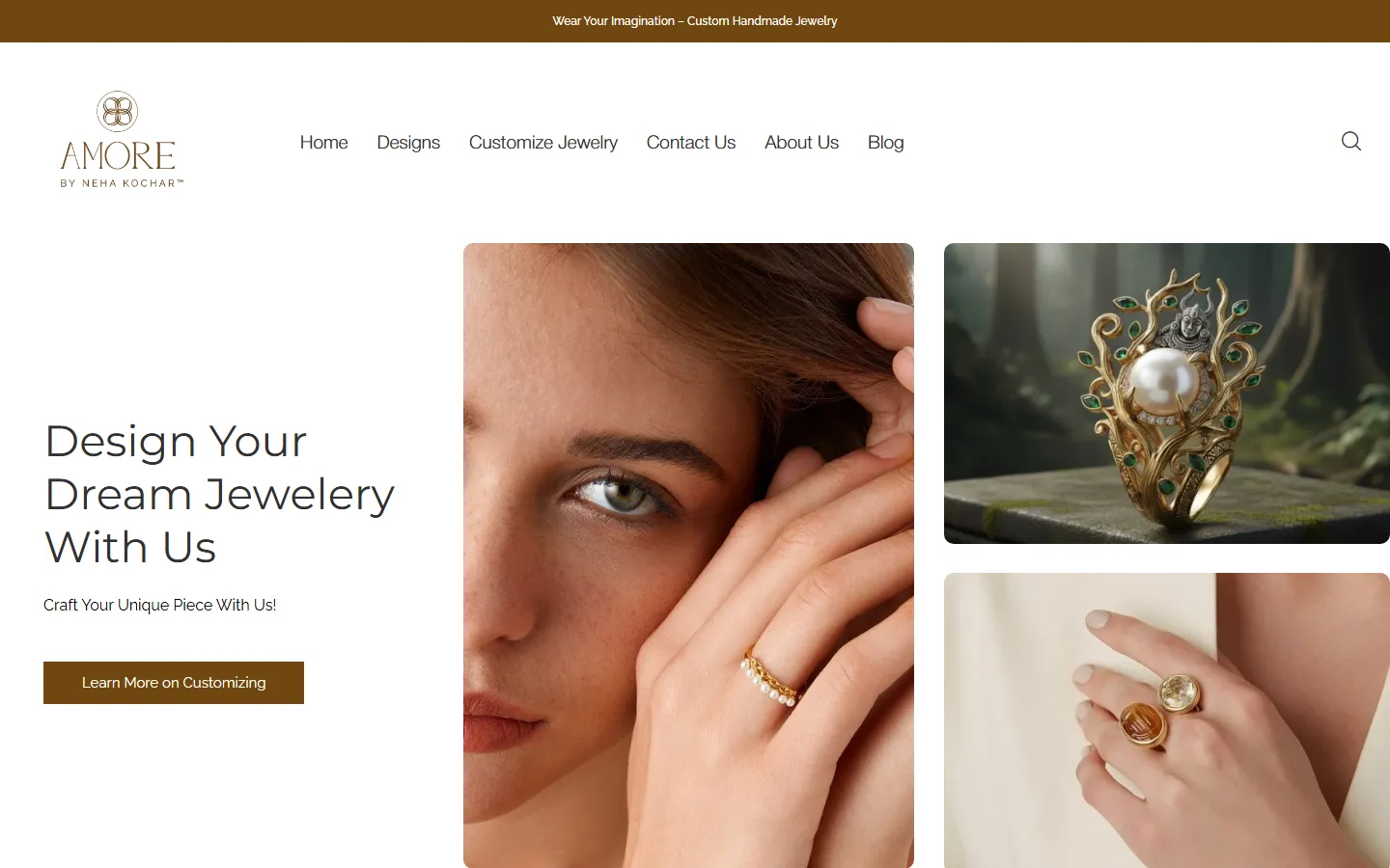 Amore by Neha Kochar home page on desktop