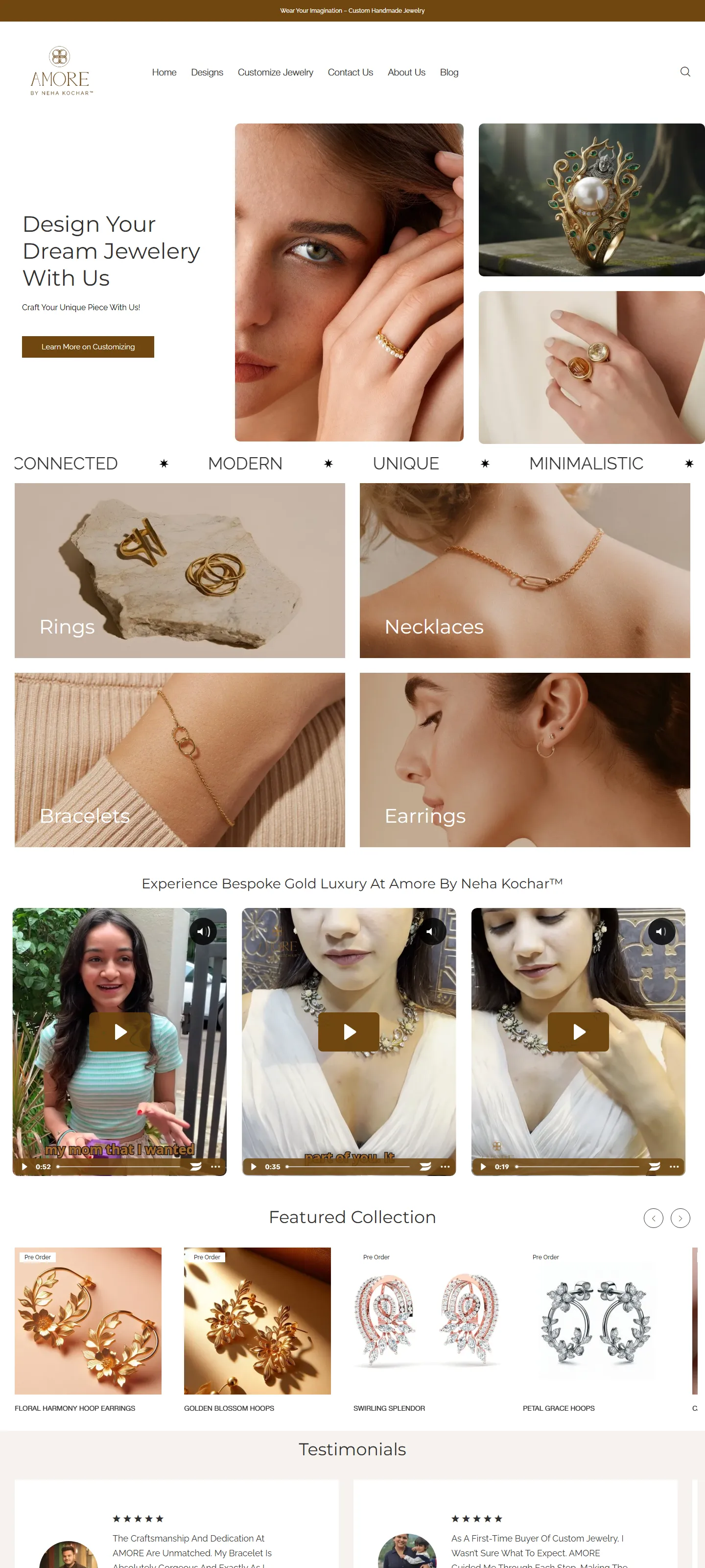 Amore by Neha Kochar website, full page