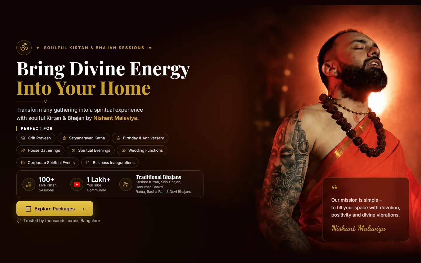 Nishant Malaviya (Kirtan & Bhajan) home page on desktop